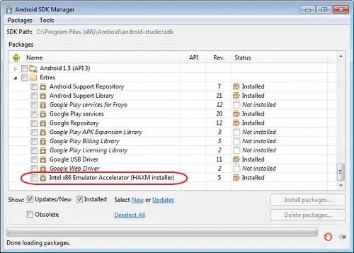 SDK Manager Screenshot