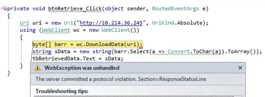 The server committed a protocol violation. Section=ResponseStatusLine