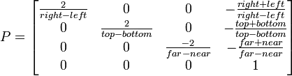 An orthographic projection matrix, courtesy of Wikipedia.
